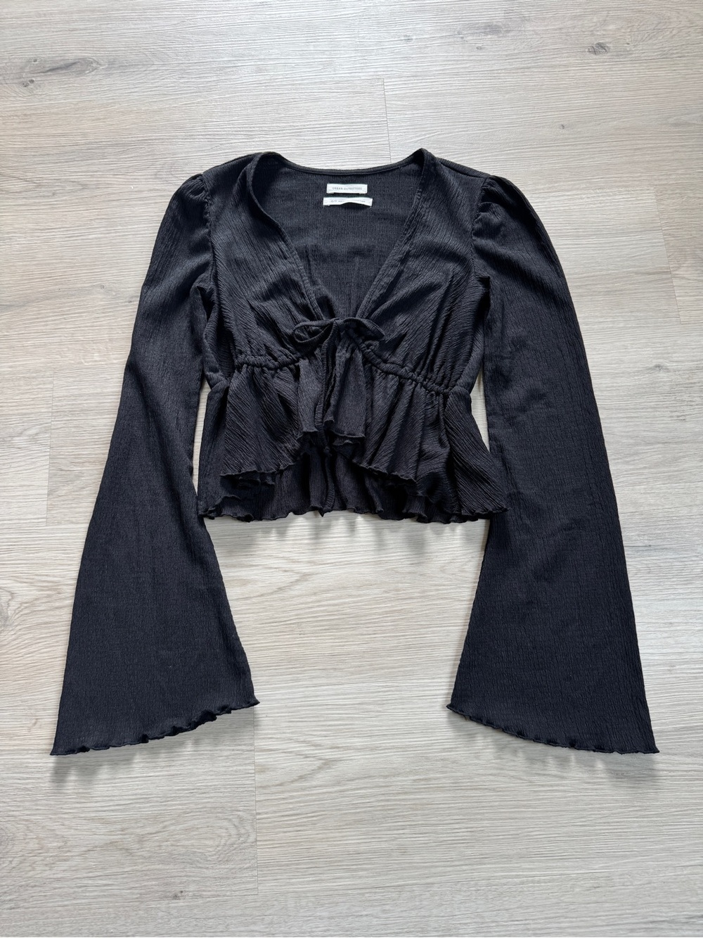 Urban Outfitters Black Tie Cropped Blouse bell sleeve coquette fairy grunge y2k